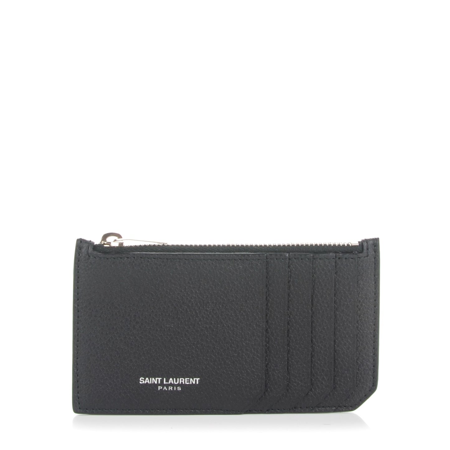 Grained Calfskin 5 Fragments Zip Pouch Card Holder Black