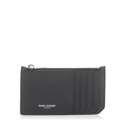 Saint Laurent Grained Calfskin 5 Fragments Zip Pouch Card Holder Black 1 of 7