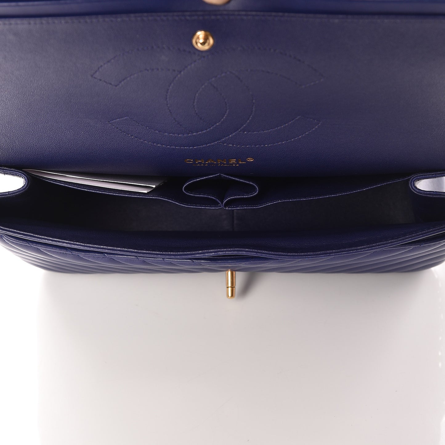 Lambskin Chevron Quilted Jumbo Double Flap Blue