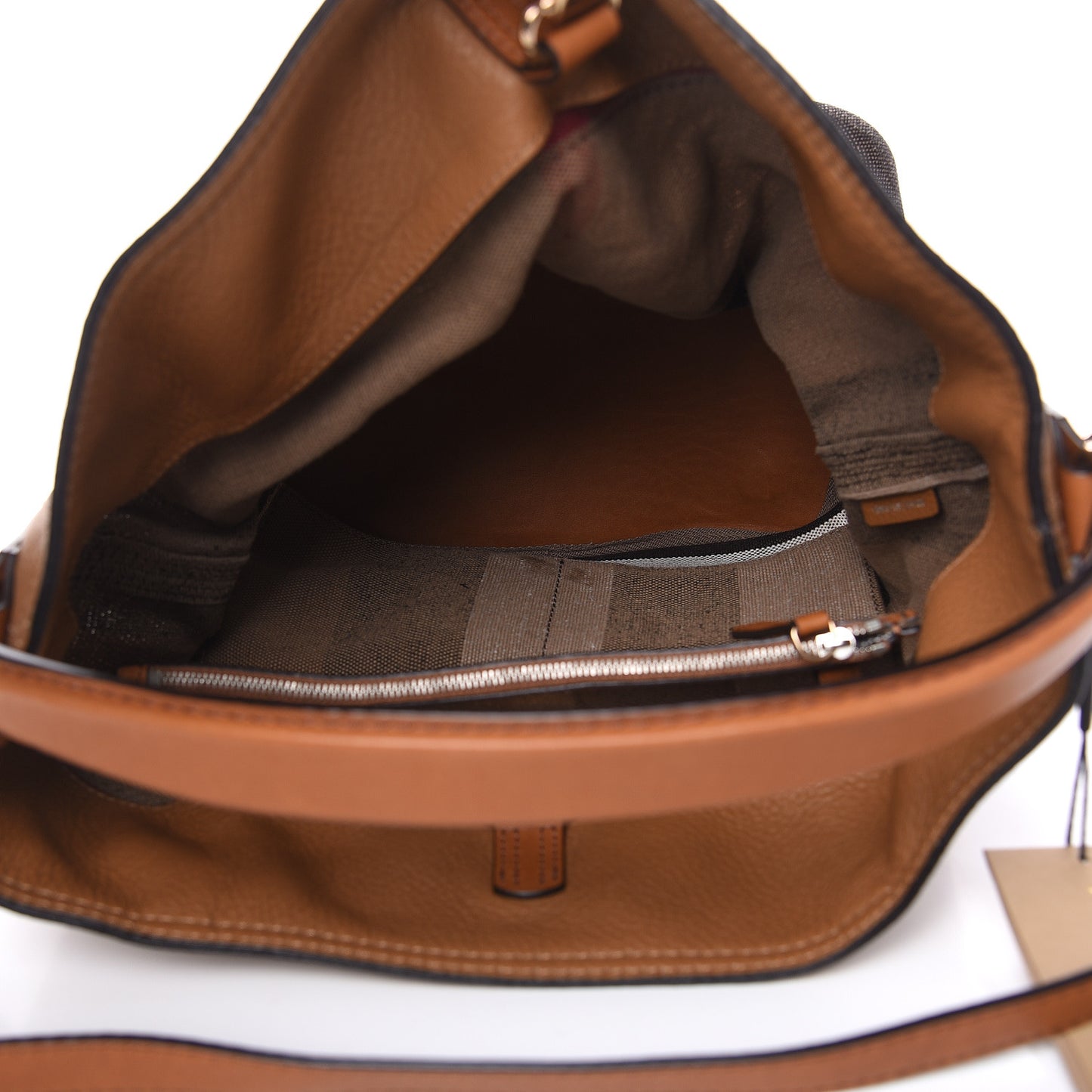 Grainy Calfskin Canvas Mega Check Medium Ashby Tassel Hobo Saddle Brown