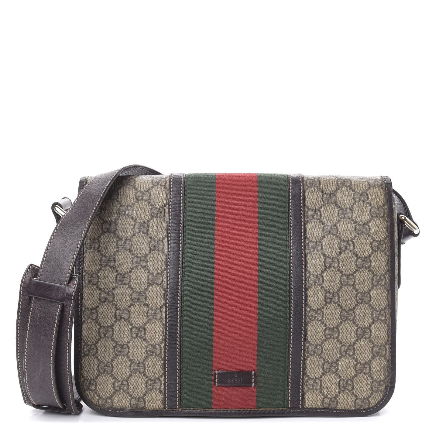 GG Plus Monogram Web Medium Flap Messenger Beige Dark Brown