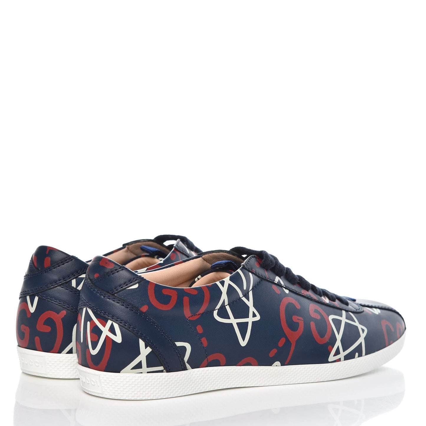 Calfskin GucciGhost Print Womens Low Top Sneakers 36 Blue Agata Hibiscus Red