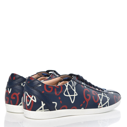 Gucci Calfskin GucciGhost Print Womens Low Top Sneakers 36 Blue Agata Hibiscus Red 4 of 10