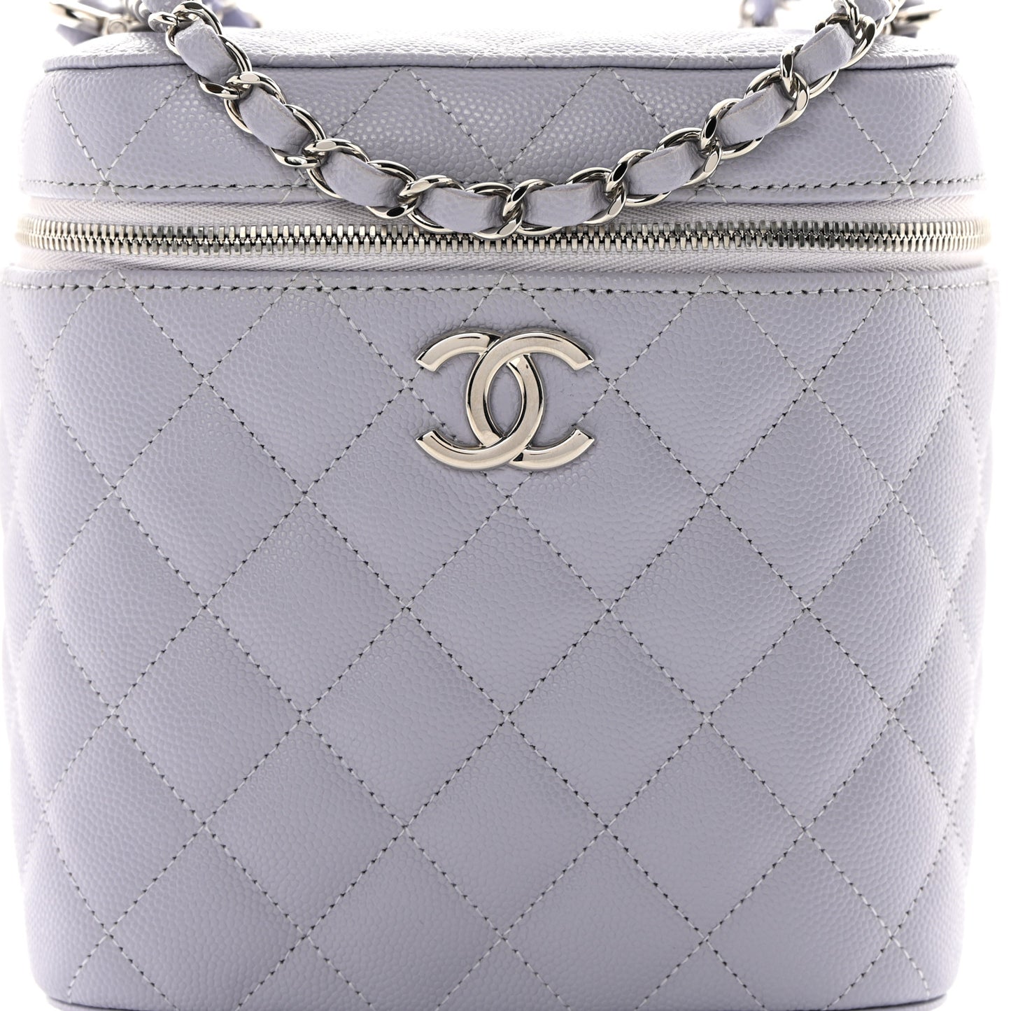 Caviar Quilted Small Top Handle Vanity Case With Chain Light Purple