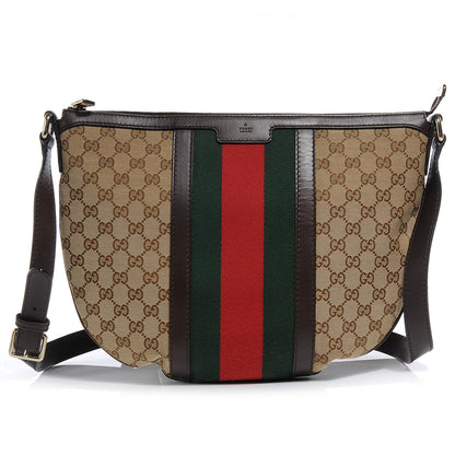 Gucci Monogram Vintage Web Medium Half Moon Hobo Ebony 1 of 7