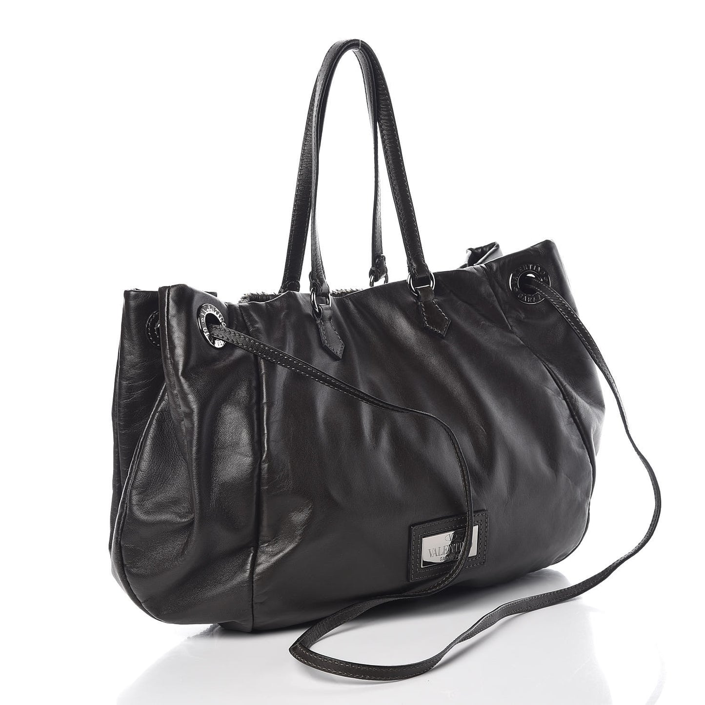 Lambskin Sequin Rosette Tote Black Silver