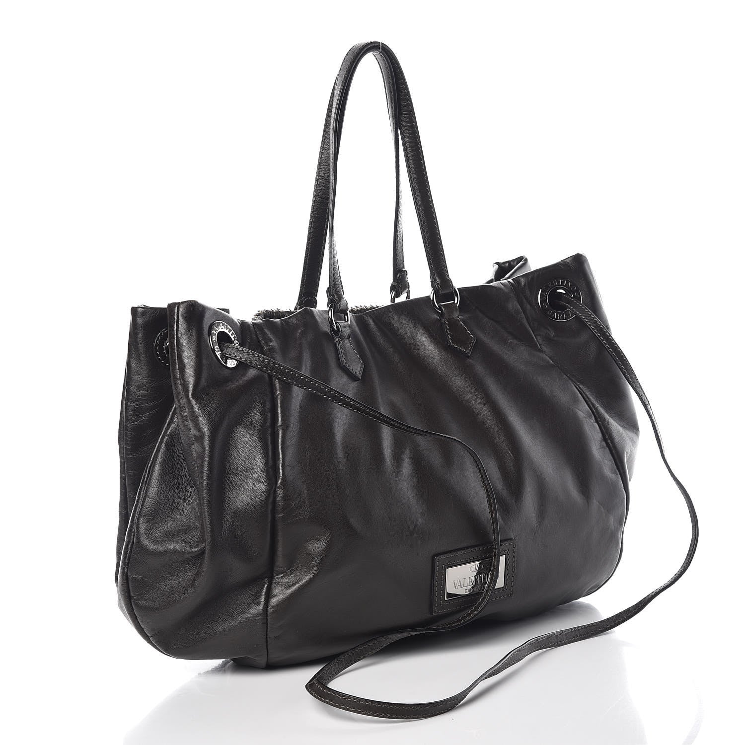 Valentino Garavani Lambskin Sequin Rosette Tote Black Silver 3 of 9
