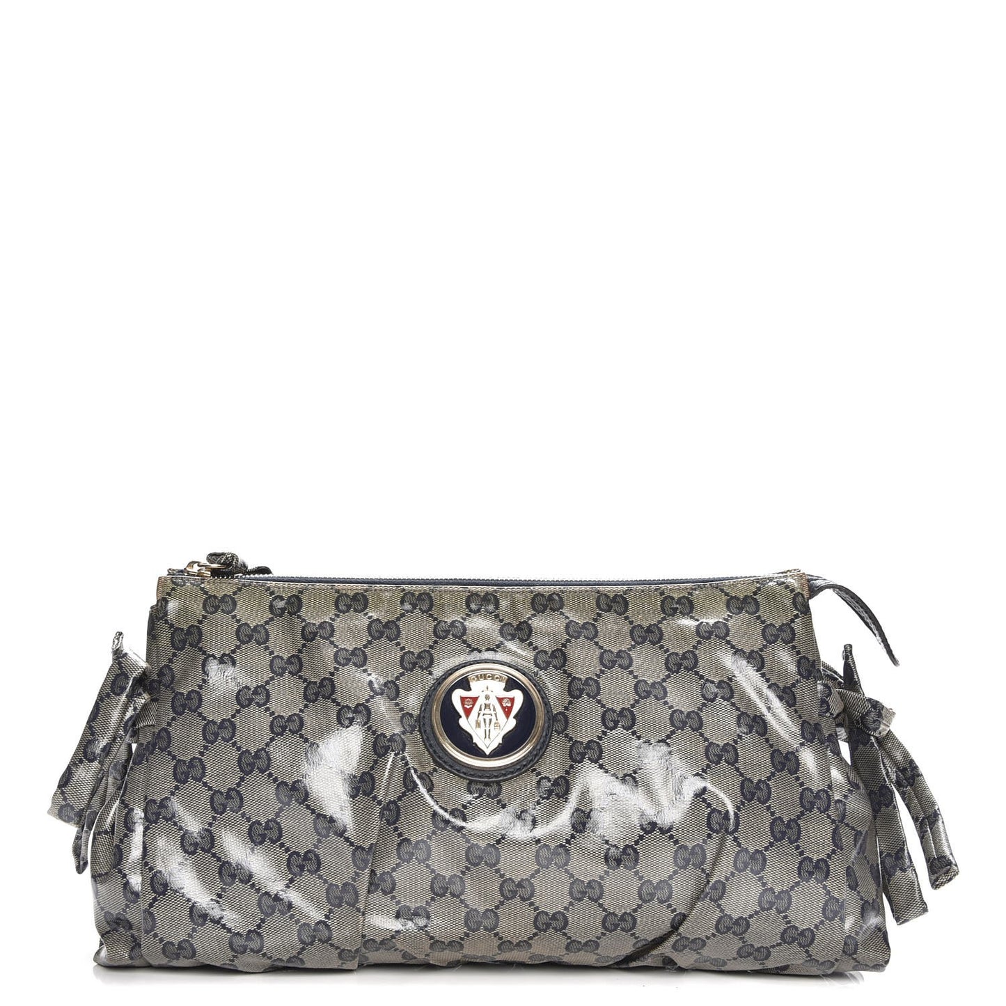 Crystal Monogram Large Hysteria Clutch Navy Blue