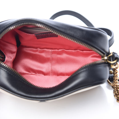 Gucci Calfskin Matelasse Mini GG Marmont Chain Shoulder Bag Black White 5 of 7