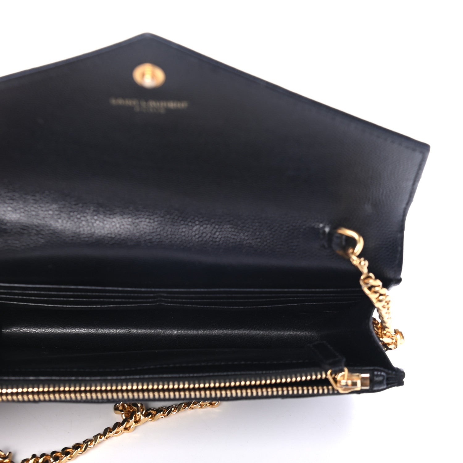 Saint Laurent Grain De Poudre Matelasse Chevron Monogram Envelope Chain Wallet Black 4 of 4