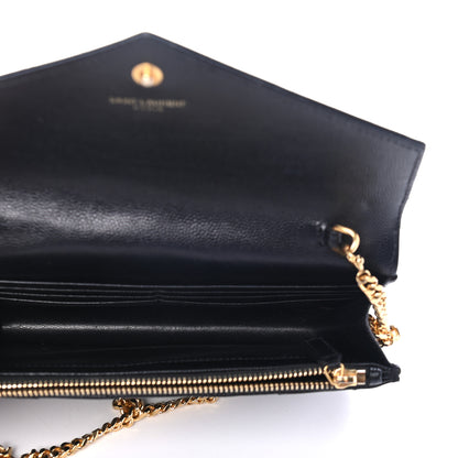 Saint Laurent Grain De Poudre Matelasse Chevron Monogram Envelope Chain Wallet Black 4 of 4