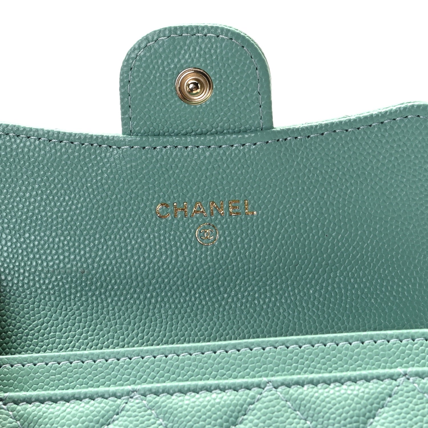 Chanel Caviar Quilted Flap Card Holder Wallet Green 6 of 8