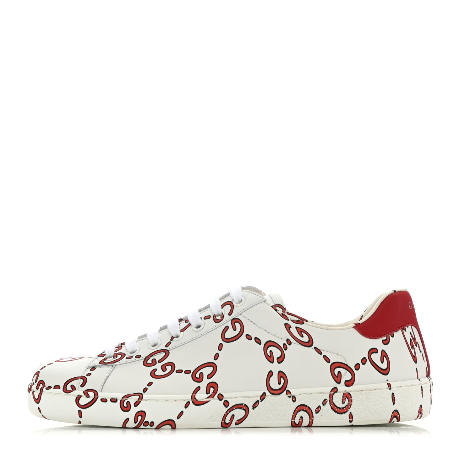 Calfskin GucciGhost Print Womens Ace Sneakers 8 White Hibiscus Red