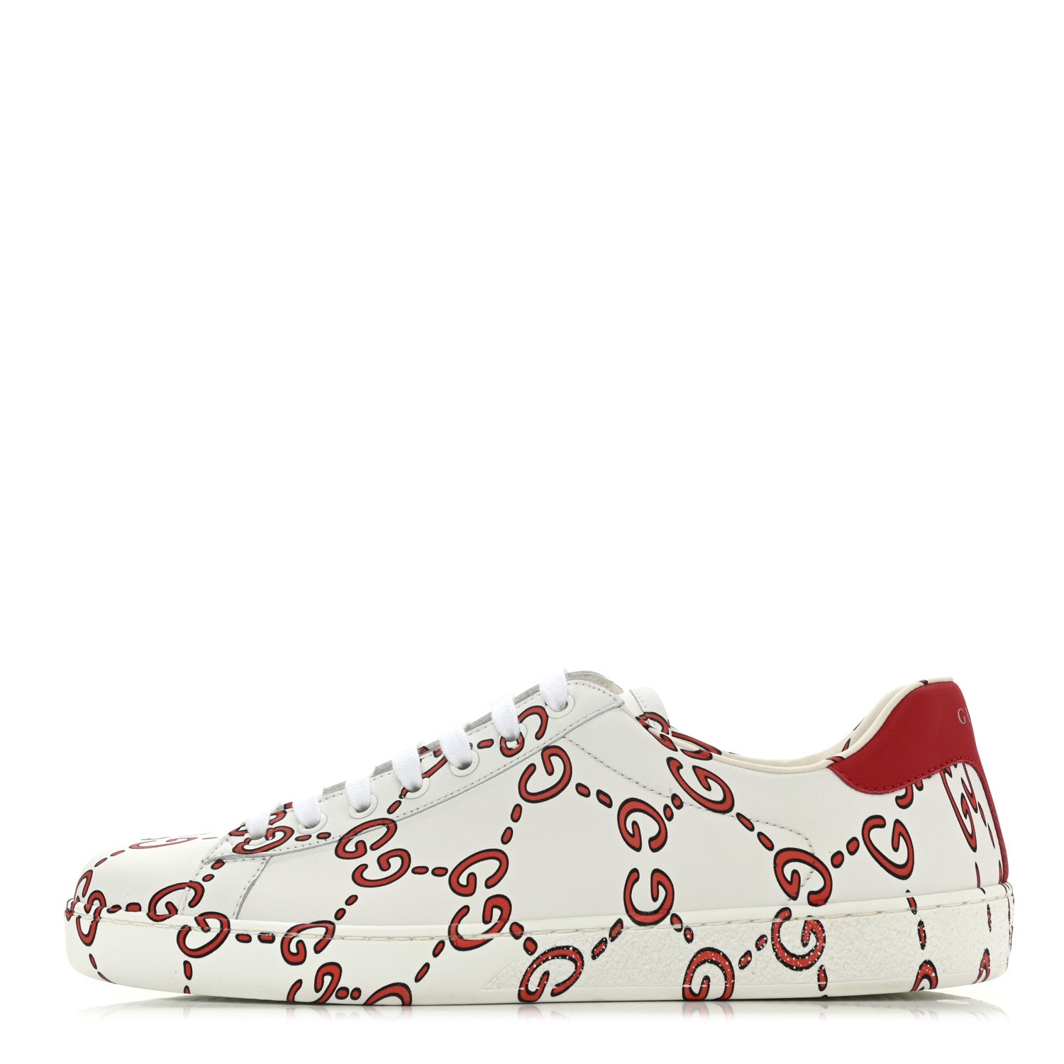 Gucci Calfskin GucciGhost Print Womens Ace Sneakers 8 White Hibiscus Red 1 of 12