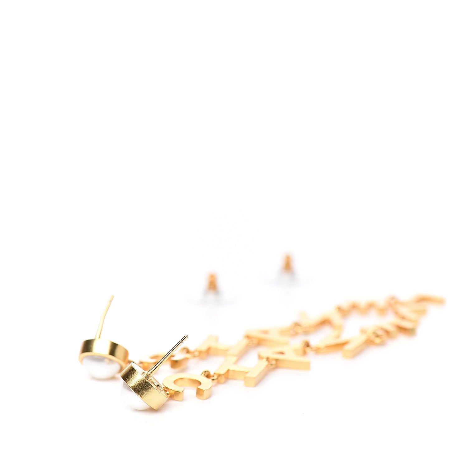 Chanel Crystal Pearl 90’s Icon Drop Letter Earrings Gold 3 of 5