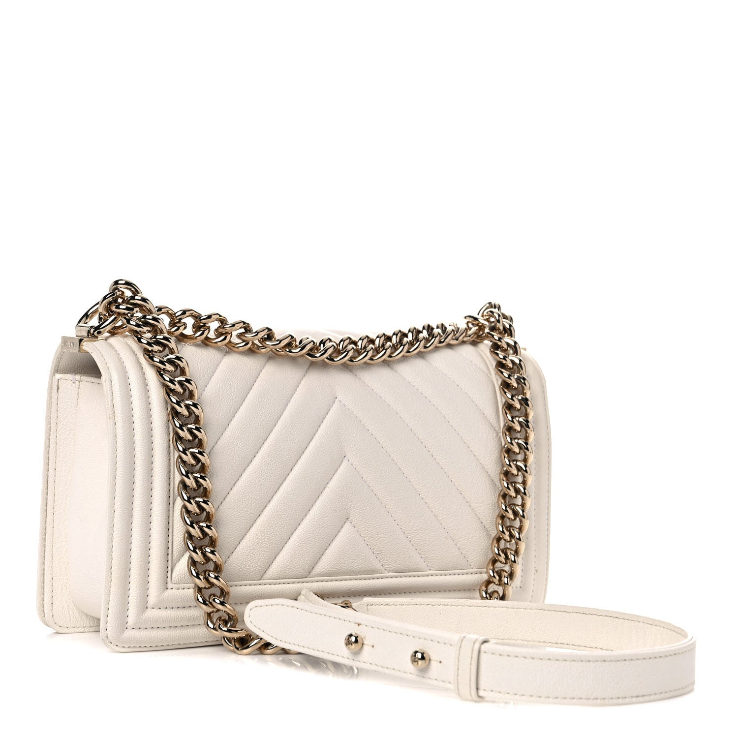 Chanel Caviar Chevron Quilted Medium Boy Flap White 3 of 13