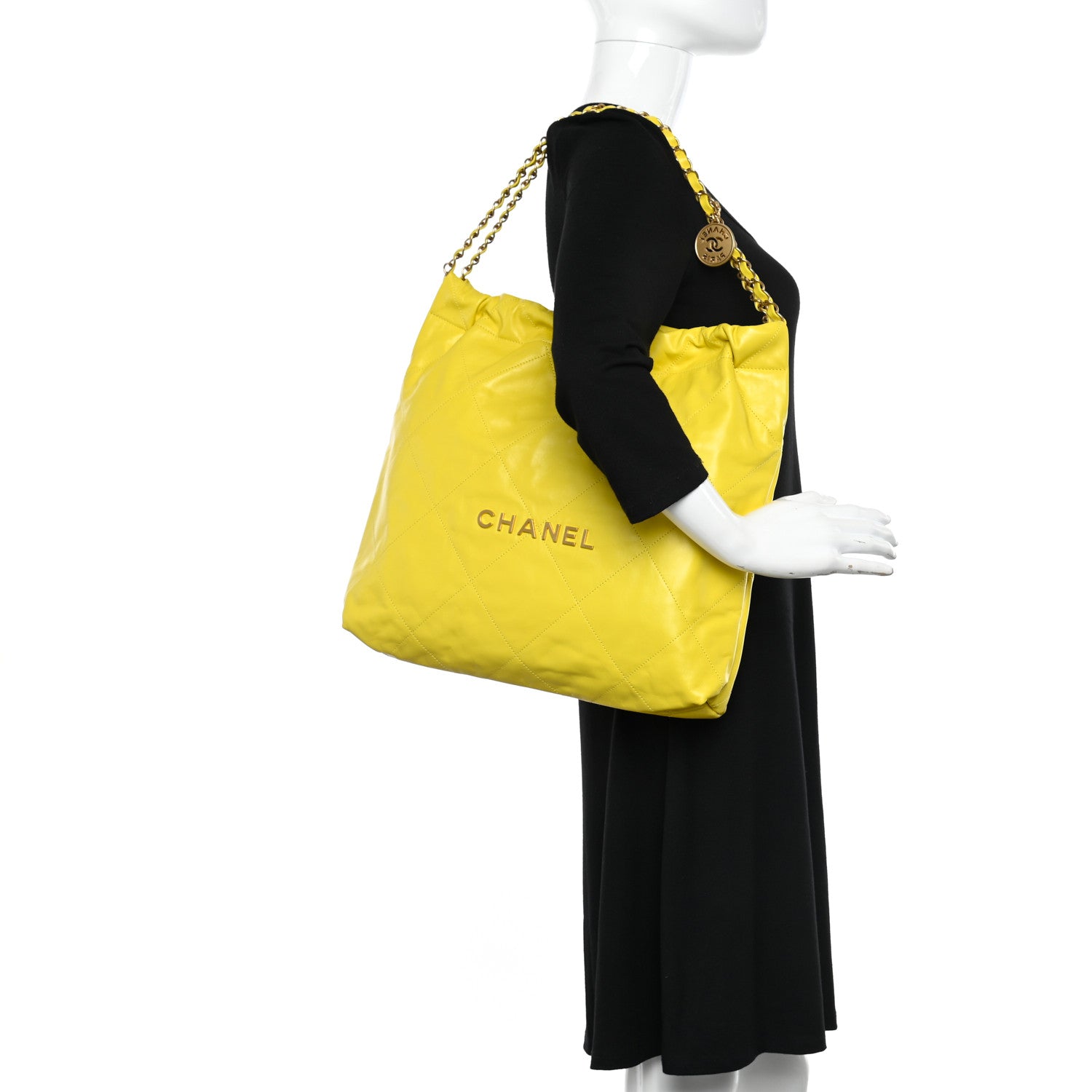 Chanel Metallic Calfskin Quilted Chanel 22 Yellow 2 of 12