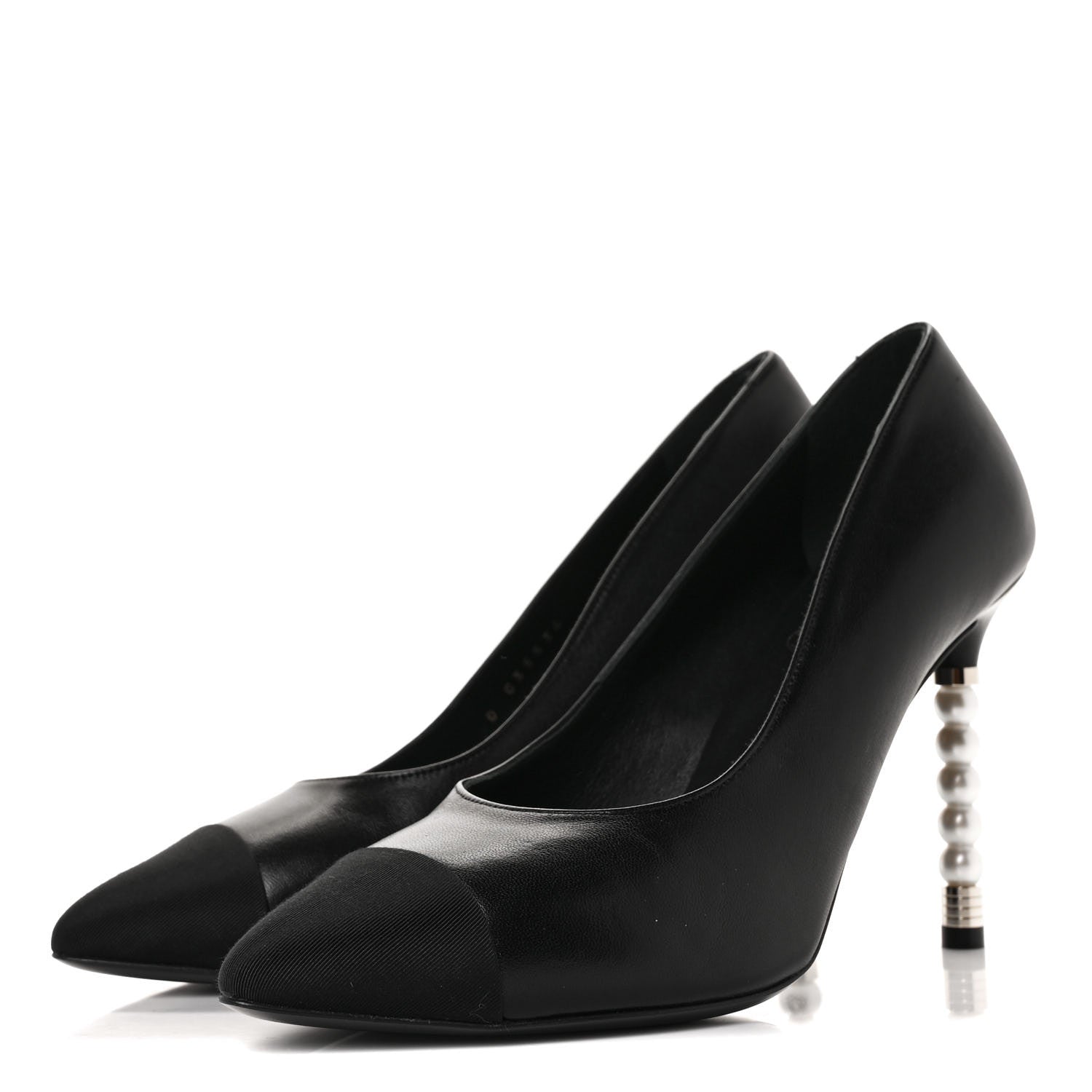 Chanel Lambskin Grosgrain Cap Toe Pearl Pumps 38.5 Black 3 of 11