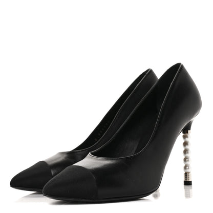 Chanel Lambskin Grosgrain Cap Toe Pearl Pumps 38.5 Black 3 of 11