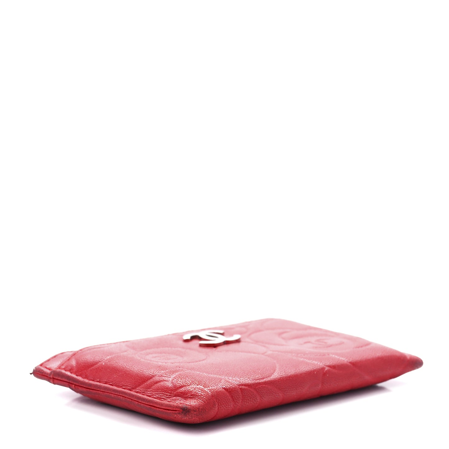 Lambskin Camellia Embossed Card Holder Red