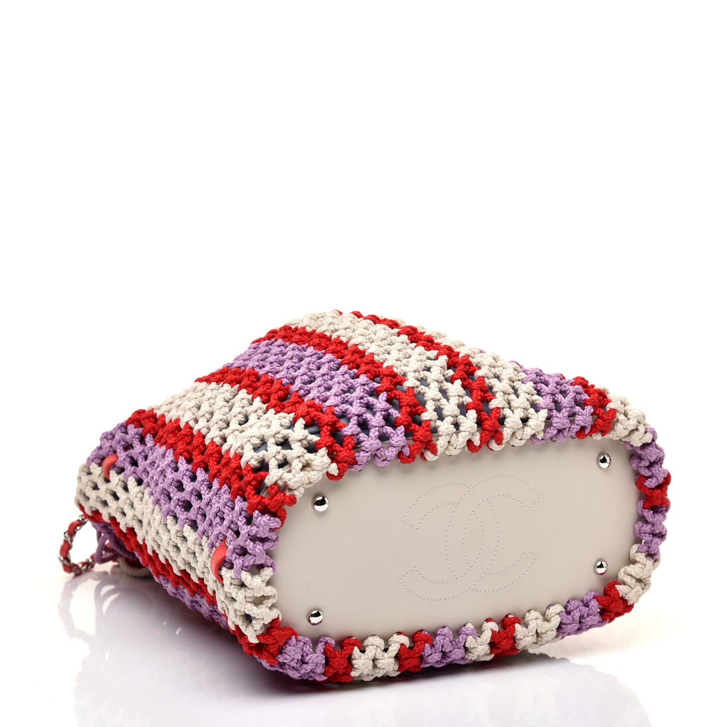 Lambskin Mixed Fibers Large Shopping Bag Red Purple White