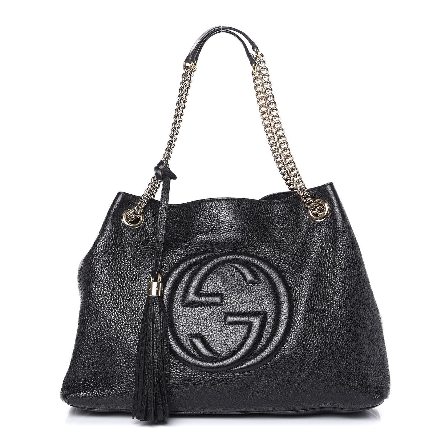 Pebbled Calfskin Medium Soho Chain Shoulder Bag Black