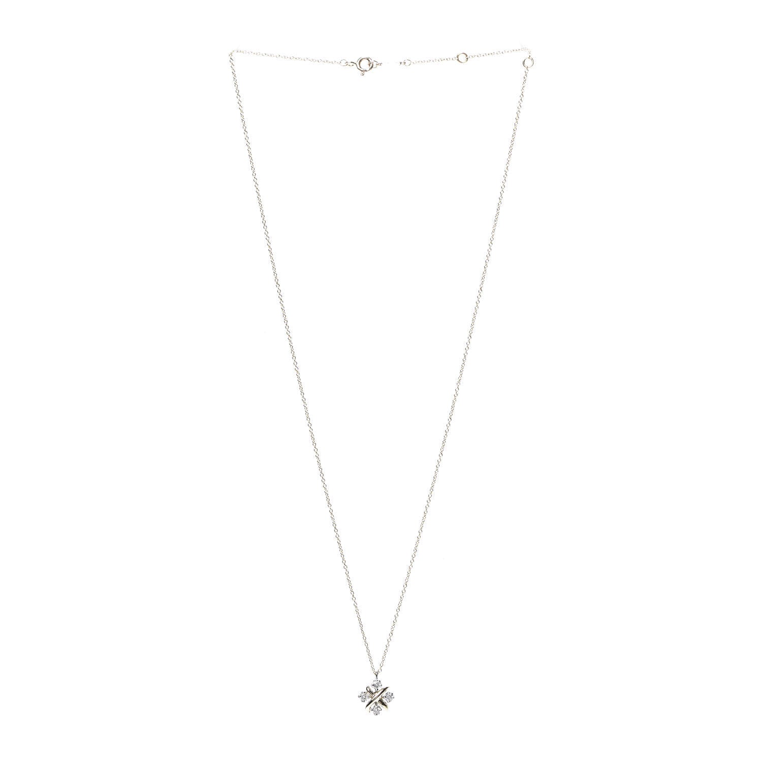Tiffany Platinum 18K Yellow Gold Diamond Schlumberger Lynn Pendant Necklace 3 of 7