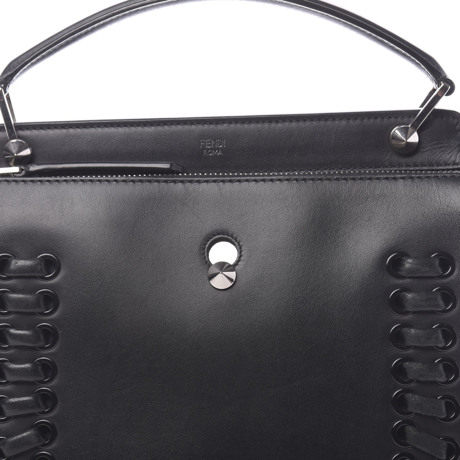 Fendi Vitello Baltico Dolce Shiny Nappa Lace Up DotCom Satchel Black Blue 9 of 11