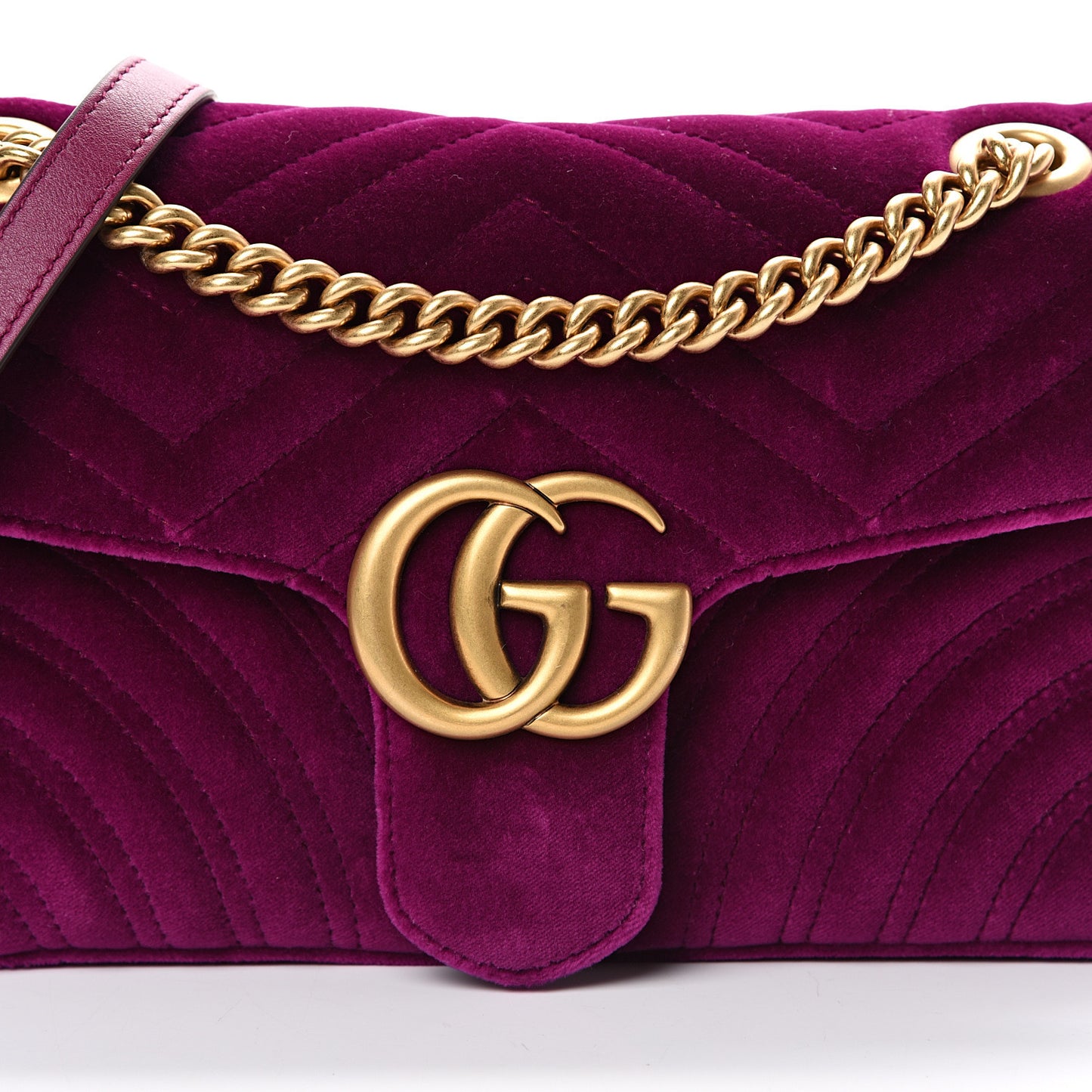 Velvet Matelasse Small GG Marmont Shoulder Bag Fuchsia Violet Cyclamen