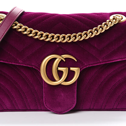 Gucci Velvet Matelasse Small GG Marmont Shoulder Bag Fuchsia Violet Cyclamen 7 of 9