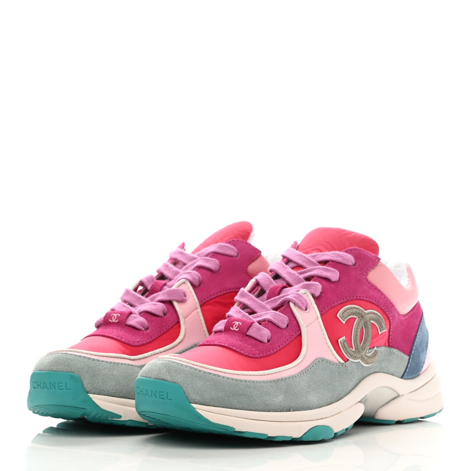 Chanel Nylon Calfskin Suede Womens CC Sneakers 40 Fuchisa Pink 3 of 9