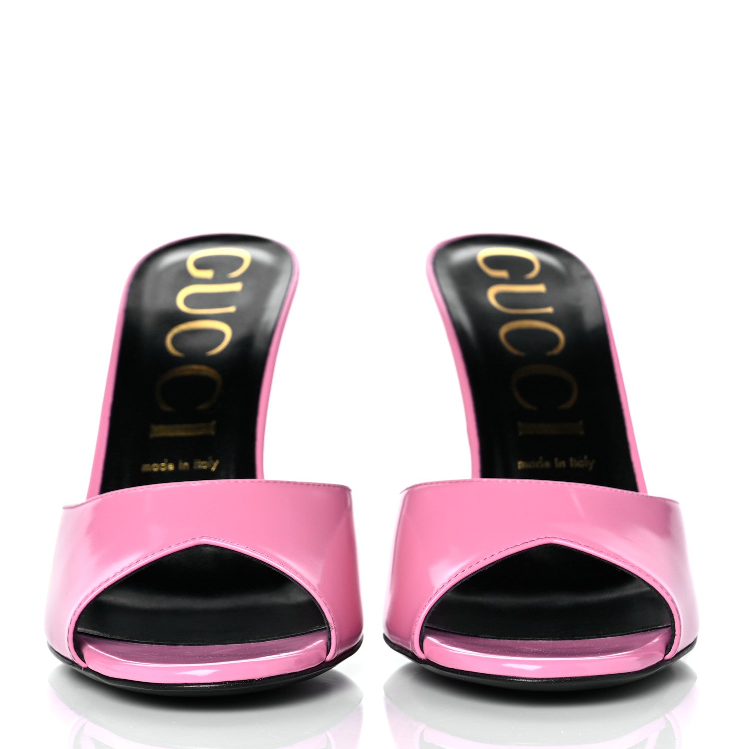 Gucci Polished Calfskin Scarlet Mid Heel Slide Sandals 41 Pink Plexi 2 of 9