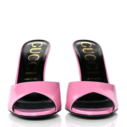 Gucci Polished Calfskin Scarlet Mid Heel Slide Sandals 41 Pink Plexi 2 of 9