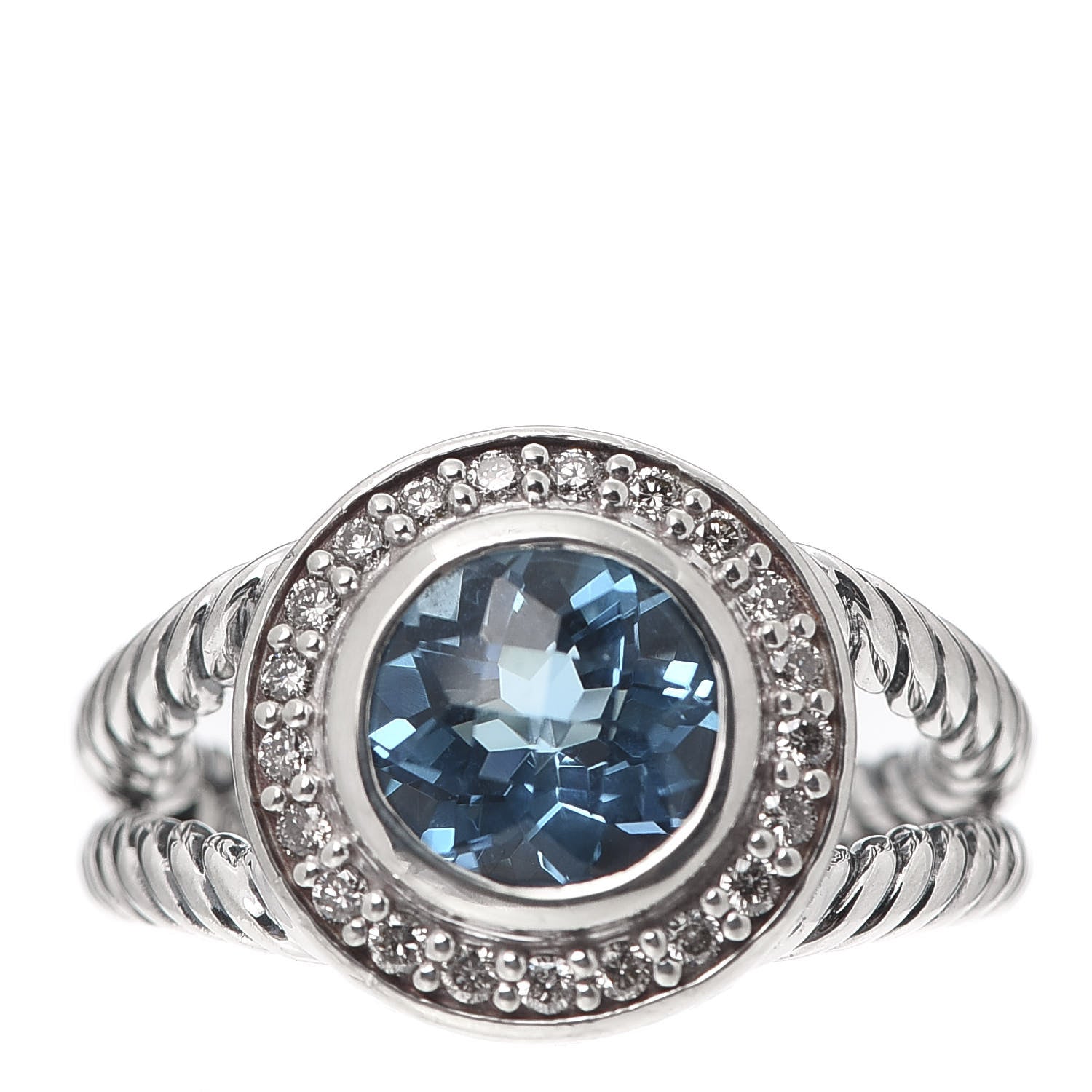 David Yurman Sterling Silver Diamond Blue Topaz 8mm Petite Cerise Ring 52 6 1 of 5