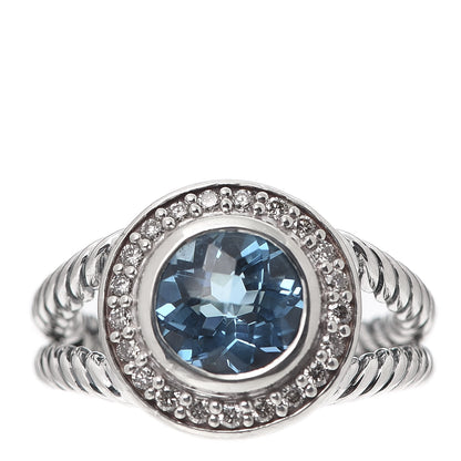 David Yurman Sterling Silver Diamond Blue Topaz 8mm Petite Cerise Ring 52 6 1 of 5