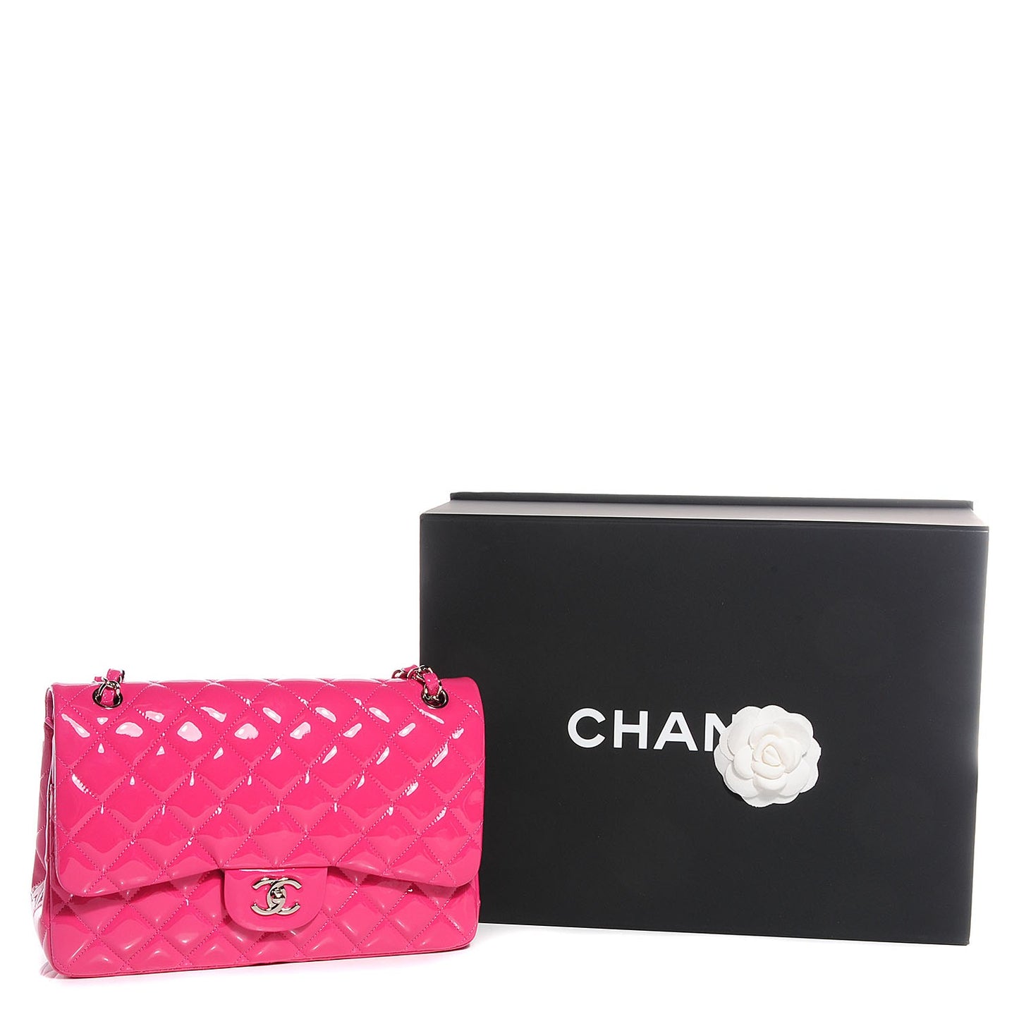 Patent Quilted Jumbo Double Flap Fuchsia
