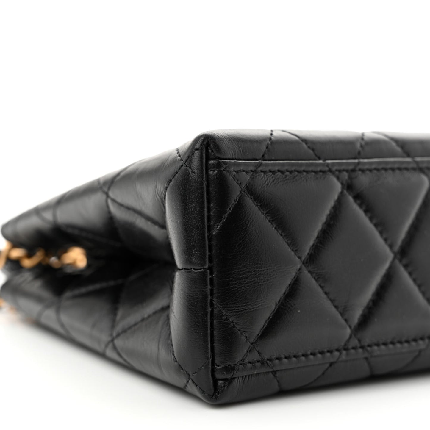 Shiny Aged Calfskin Quilted Nano Kelly Shopper Black