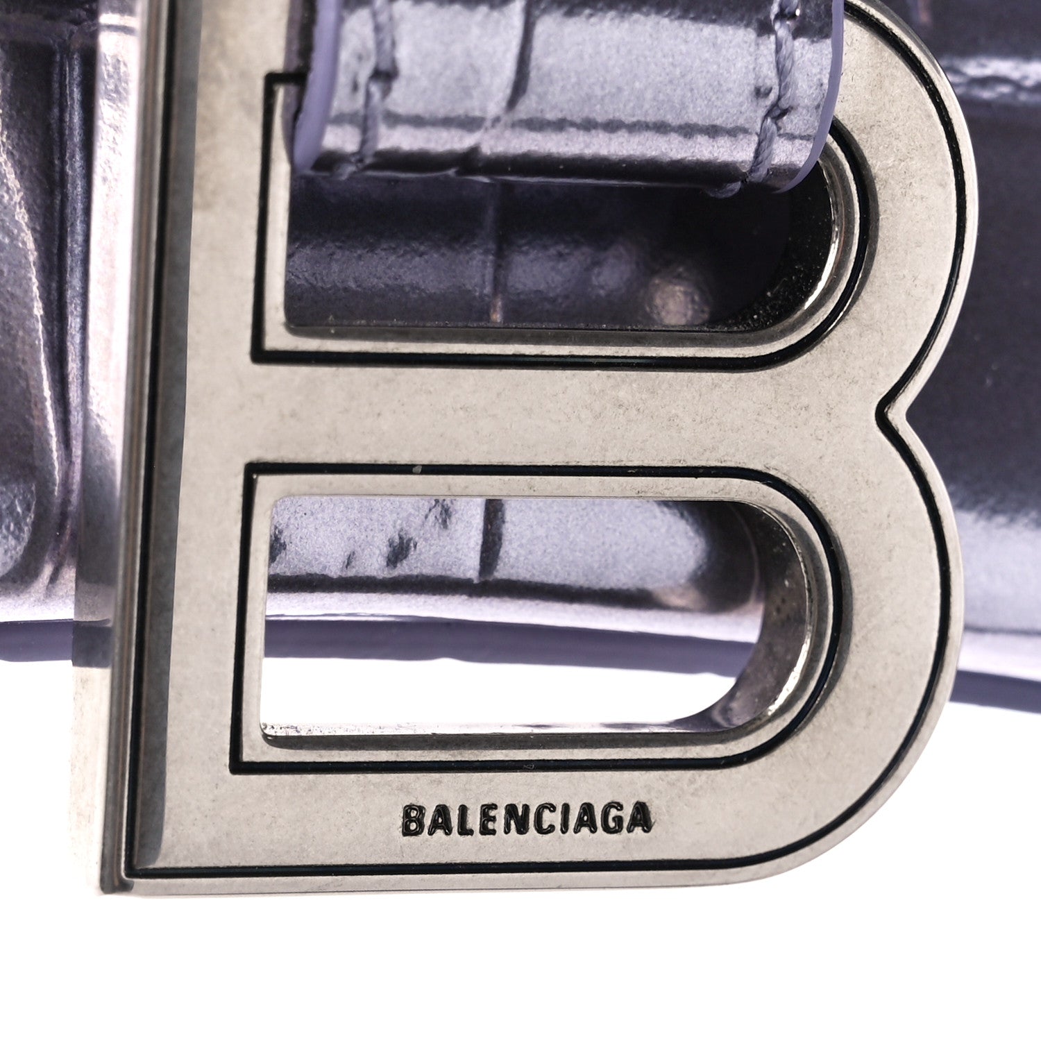 Balenciaga Metallic Calfskin Crocodile Embossed Hourglass Top Handle Bag XS Lilac 7 of 10