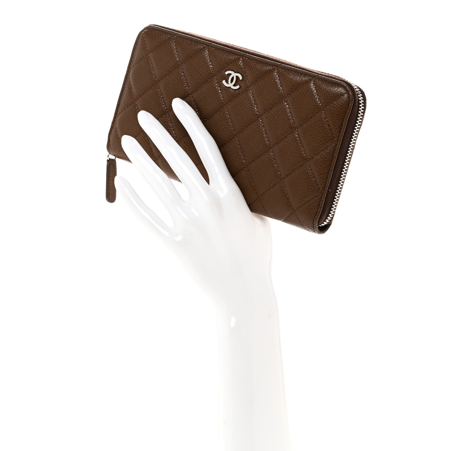 Caviar Quilted Large Gusset Zip Around Wallet Brown