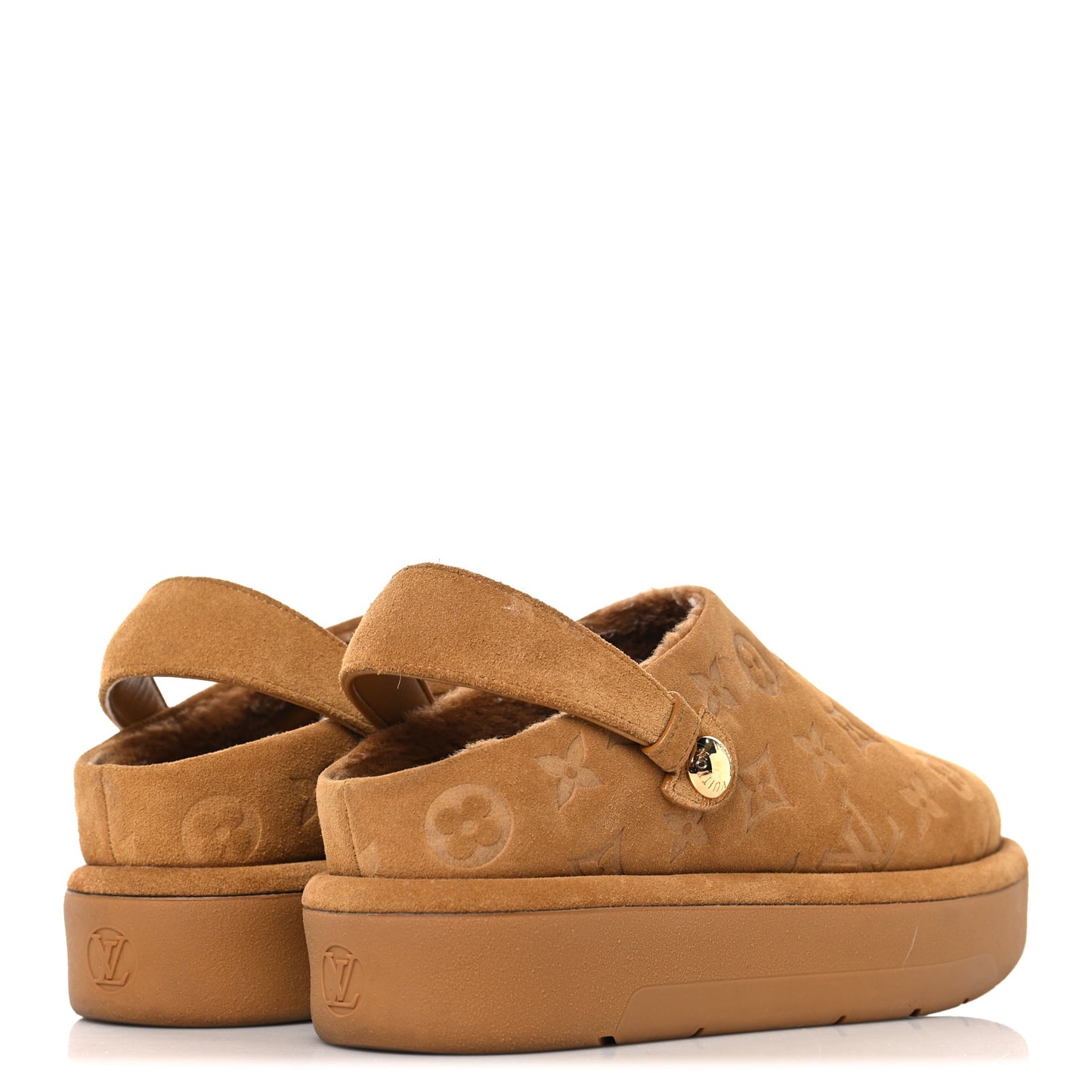 Suede Calfskin Embossed Monogram Aspen Platform Clog Mules 37 Cognac Brown