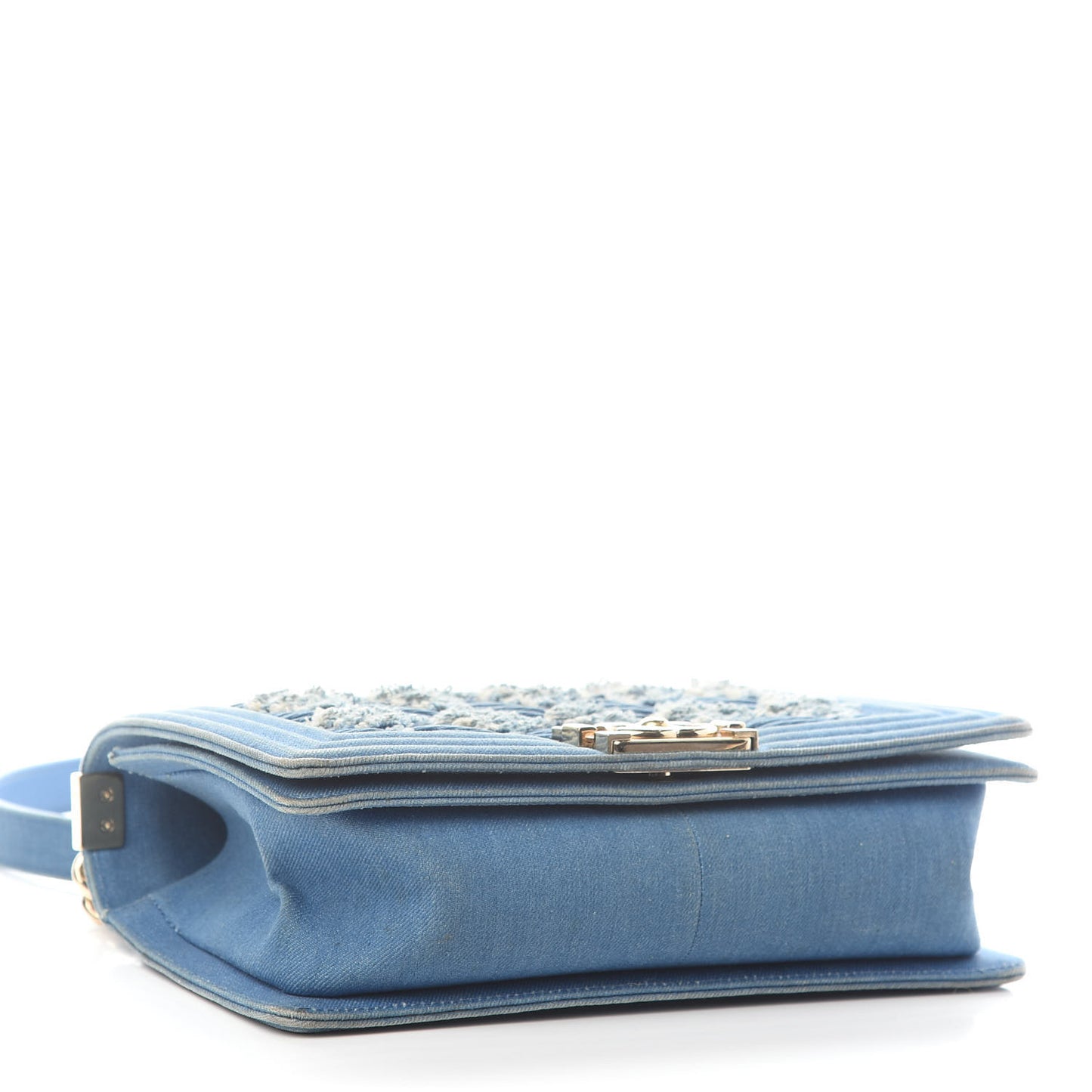 Denim Pleated Medium Boy Flap Light Blue