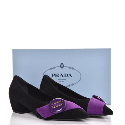 Prada Suede Button Flats 37.5 Black Petunia 10 of 10