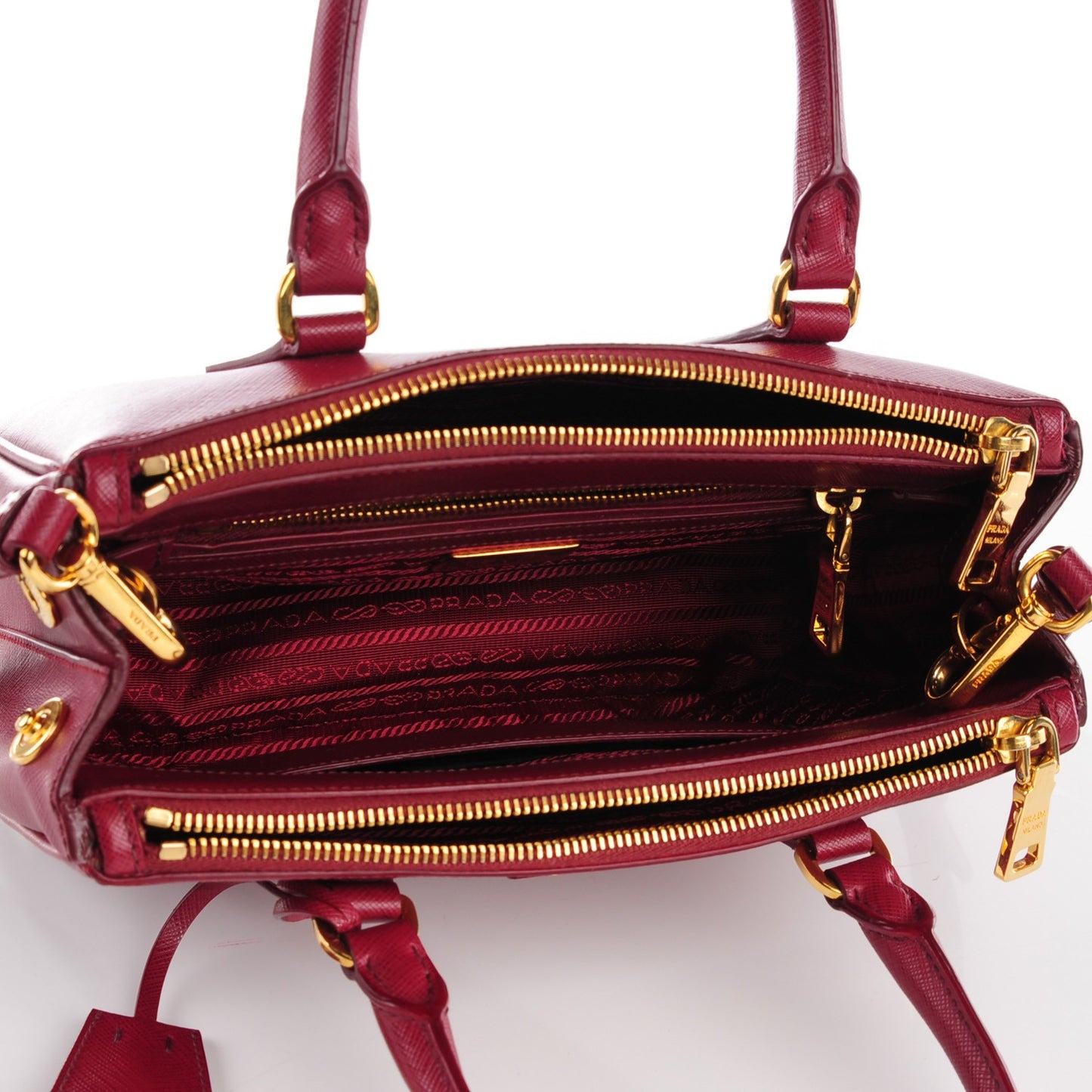 Saffiano Mini Galleria Double Zip Tote Cerise