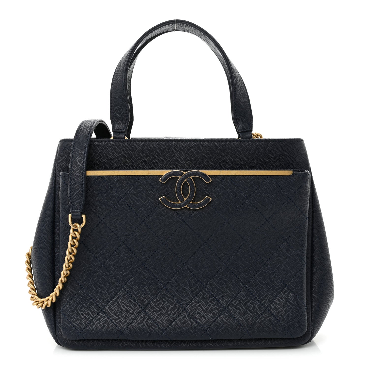 Chanel Grained Calfskin Stitched Small Lady Coco Top Handle Tote Navy 1 of 12