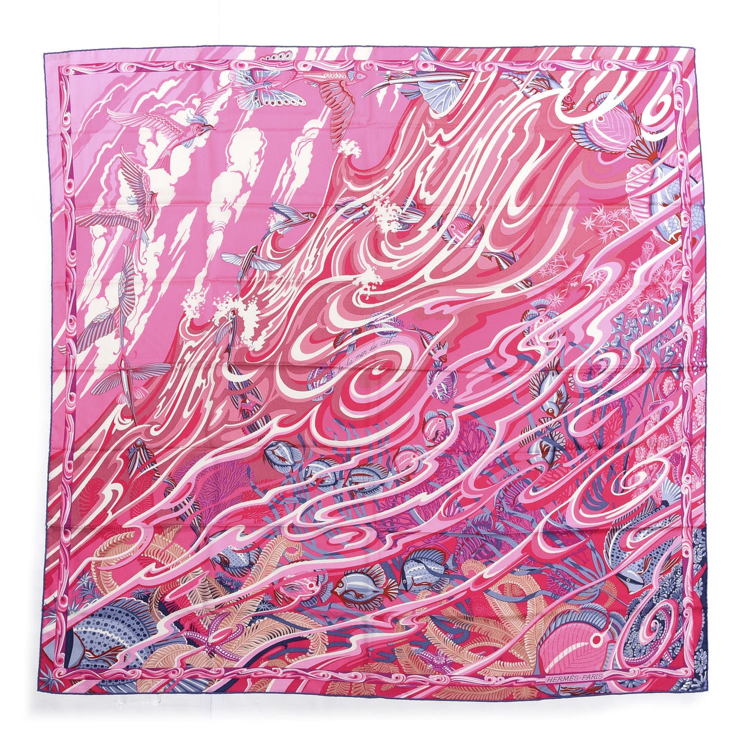 Cashmere Silk De La Mer Au Ciel Shawl 140 Rose Vif Fuchsia Gris Bleuete