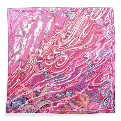 Hermes Cashmere Silk De La Mer Au Ciel Shawl 140 Rose Vif Fuchsia Gris Bleuete 1 of 4