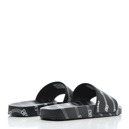 Balenciaga Rubber License Logo Print Mens Pool Slide Sandals 42 Black White 4 of 9