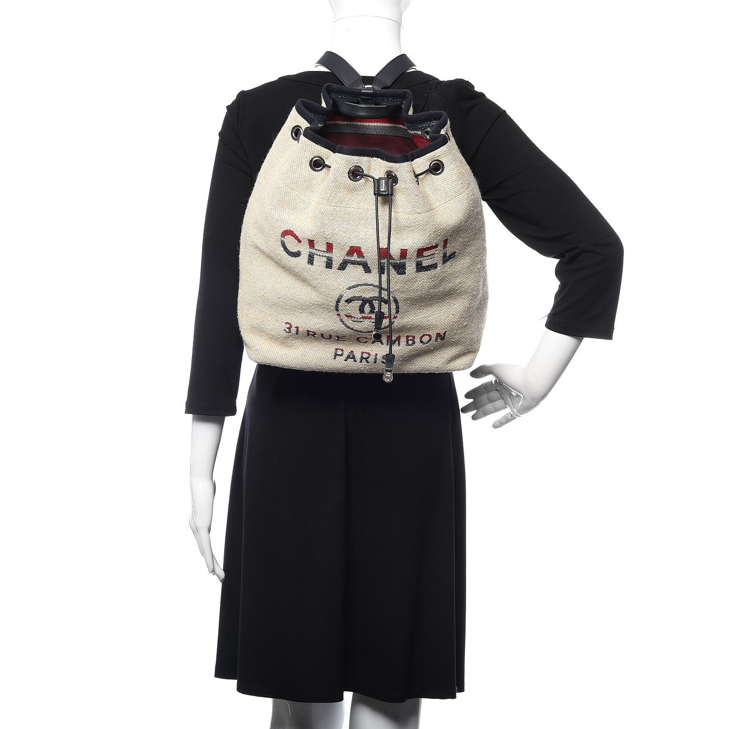 Chanel Striped Canvas Large Deauville Backpack Beige 2 of 11