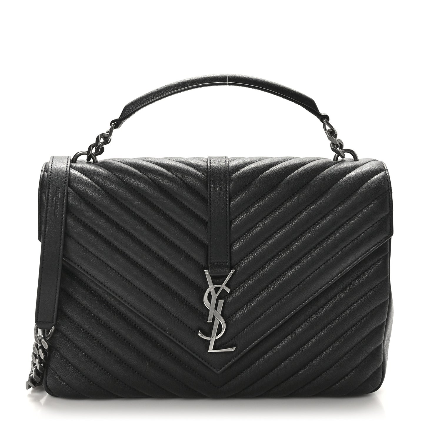Sheepskin Matelasse Chevron Monogram Large College Satchel Black