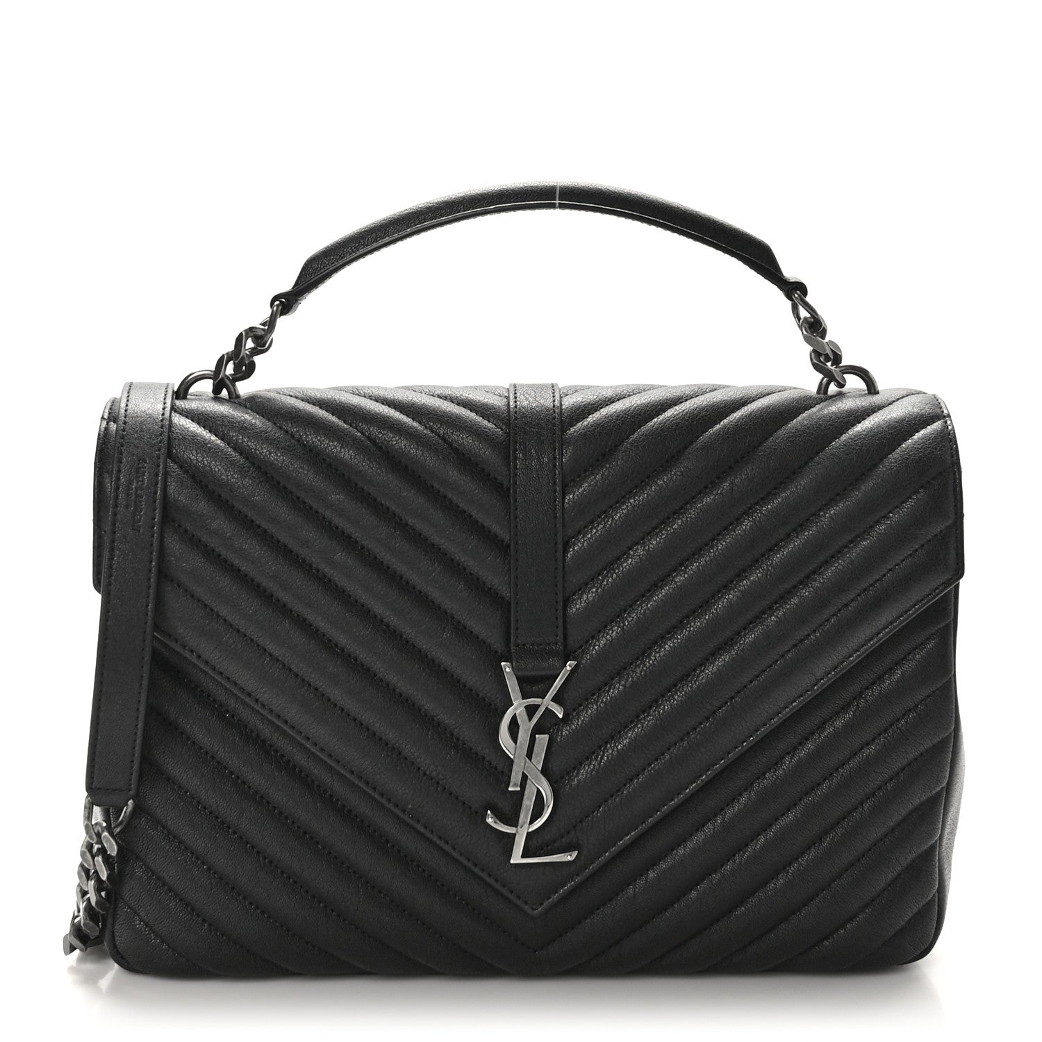 Saint Laurent Sheepskin Matelasse Chevron Monogram Large College Satchel Black 1 of 10